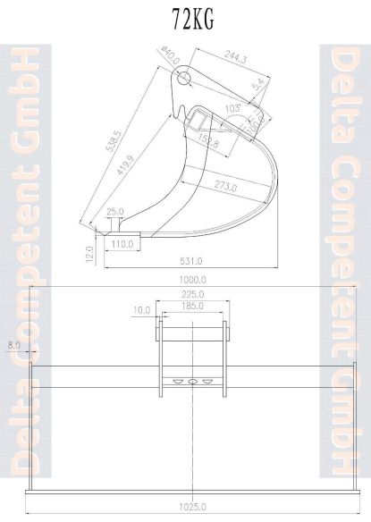 Delta-Competent Grabenräumer Baggerschaufel Humusschaufel MS01 Baggerlöffel Minibagger 100 cm