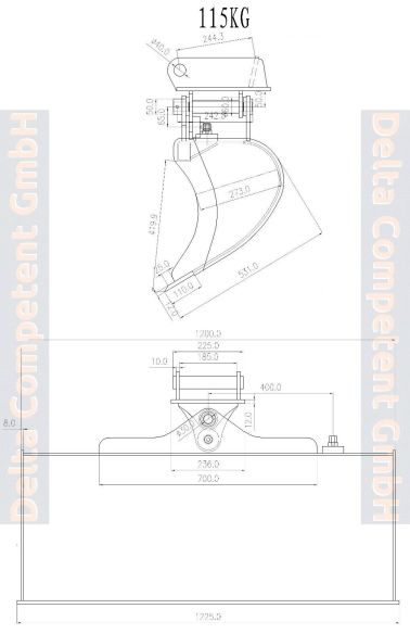 Delta-Competent hydraulischer Grabenräumer Baggerschaufel Humusschaufel MS01 Minibagger 120 cm