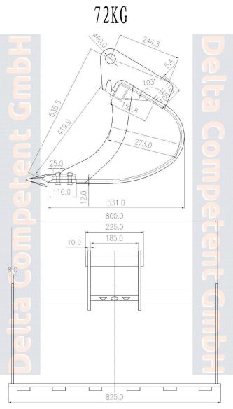 Delta-Competent MS01 Tieflöffel Baggerschaufel Baggerlöffel Minibagger 80 cm 800 mm