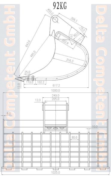 Delta-Competent MS03 Sieblöffel Baggerschaufel Siebschaufel Baggerlöffel Minibagger 100 cm 1000 mm