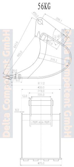 Delta-Competent MS03 Tieflöffel Baggerschaufel Baggerlöffel Minibagger 40 cm 400 mm