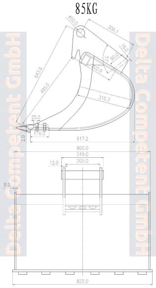 Delta-Competent MS03 Tieflöffel Baggerschaufel Baggerlöffel Minibagger 80 cm 800 mm 80cm